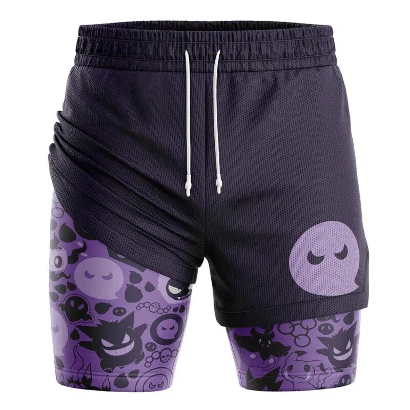Funny Anime Men's Double-layer Mesh Breathable Fitness Shorts