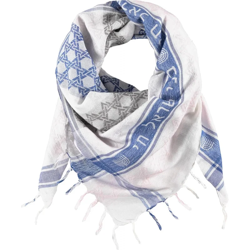 

MultiColor WHT Jewish Sudra w/Fringes, Desert Keffiyeh, Tactical Shemagh, 100% Cotton Breathable unisex scarf