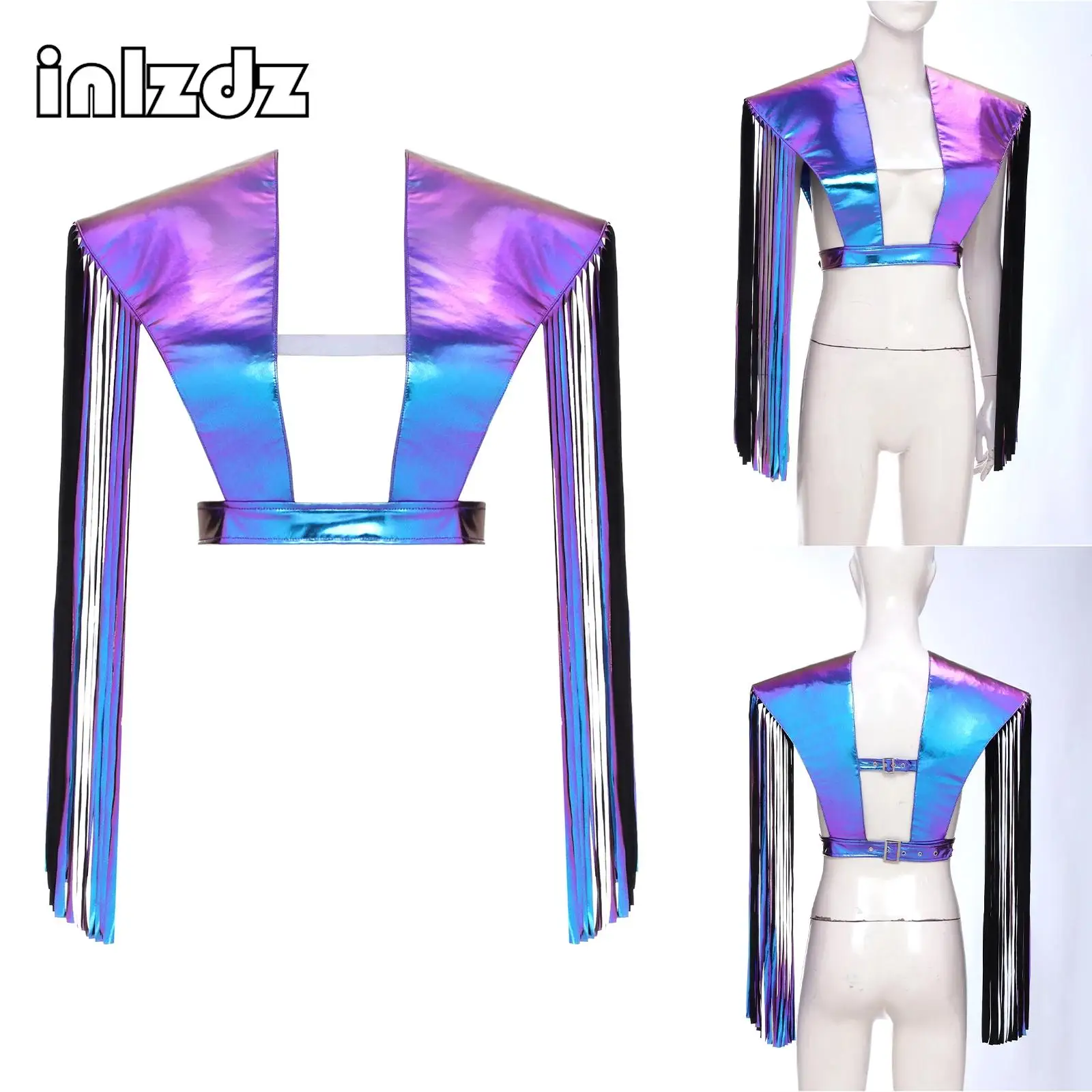 

Unisex Adult Metallic Shiny Shoulder Shrugs Tassel Fringe Adjustable Armor Shawls Halloween Cosplay Masquerade Party Costume