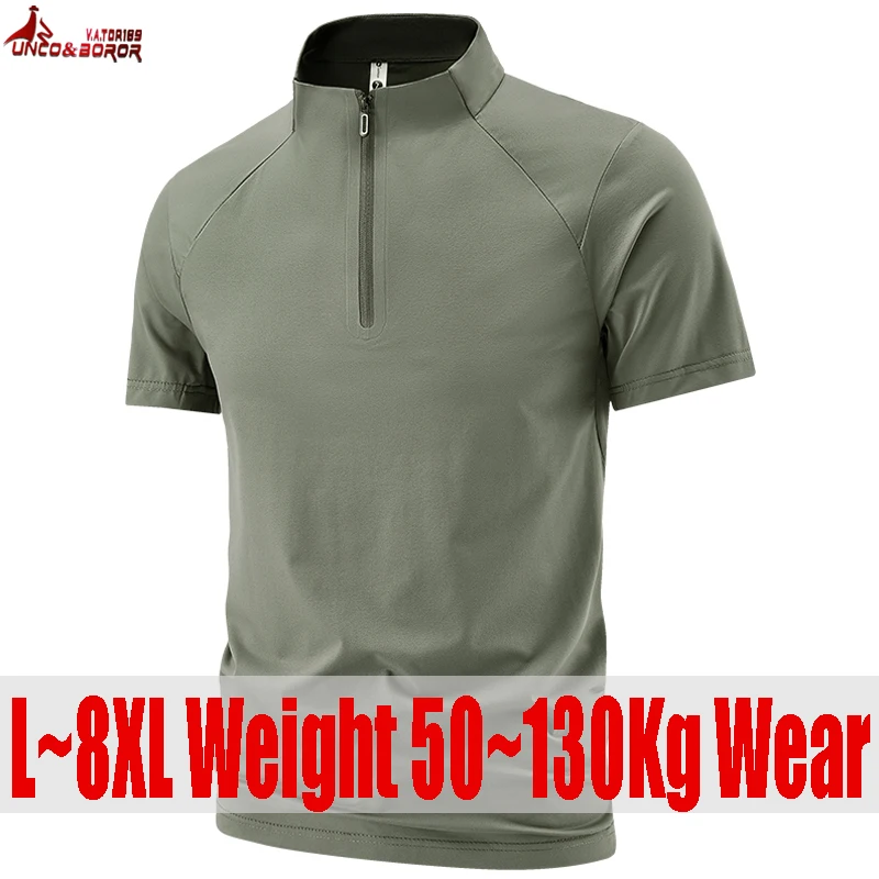 Plus Size 7XL 8XL Summer T Shirt Men Short Sleeves Casual Harajuku Sports Half-Zip Tees Tops Gym Joggers Running Tshirt Clothes