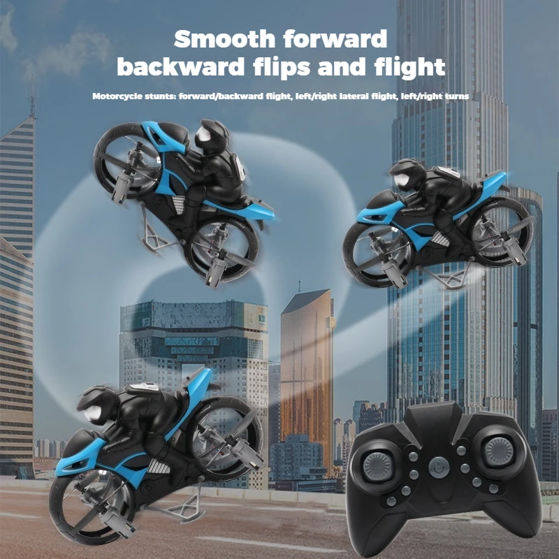 Anfíbio terra ar rc voando motocicleta 2 modo dublê drone 4 eixos de controle remoto bicicleta quadcopter aeronave brinquedo para crianças presente