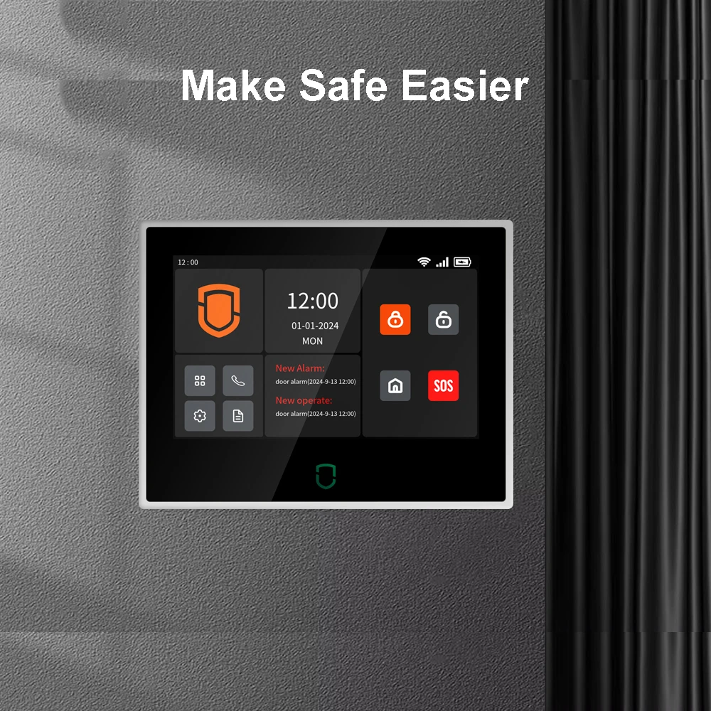 Carbon Monoxide Motion Sensor Smart Home Security System 4G WIFI GSM Tuya App ABS Touch IPS Alarm System, Portable 100-200m
