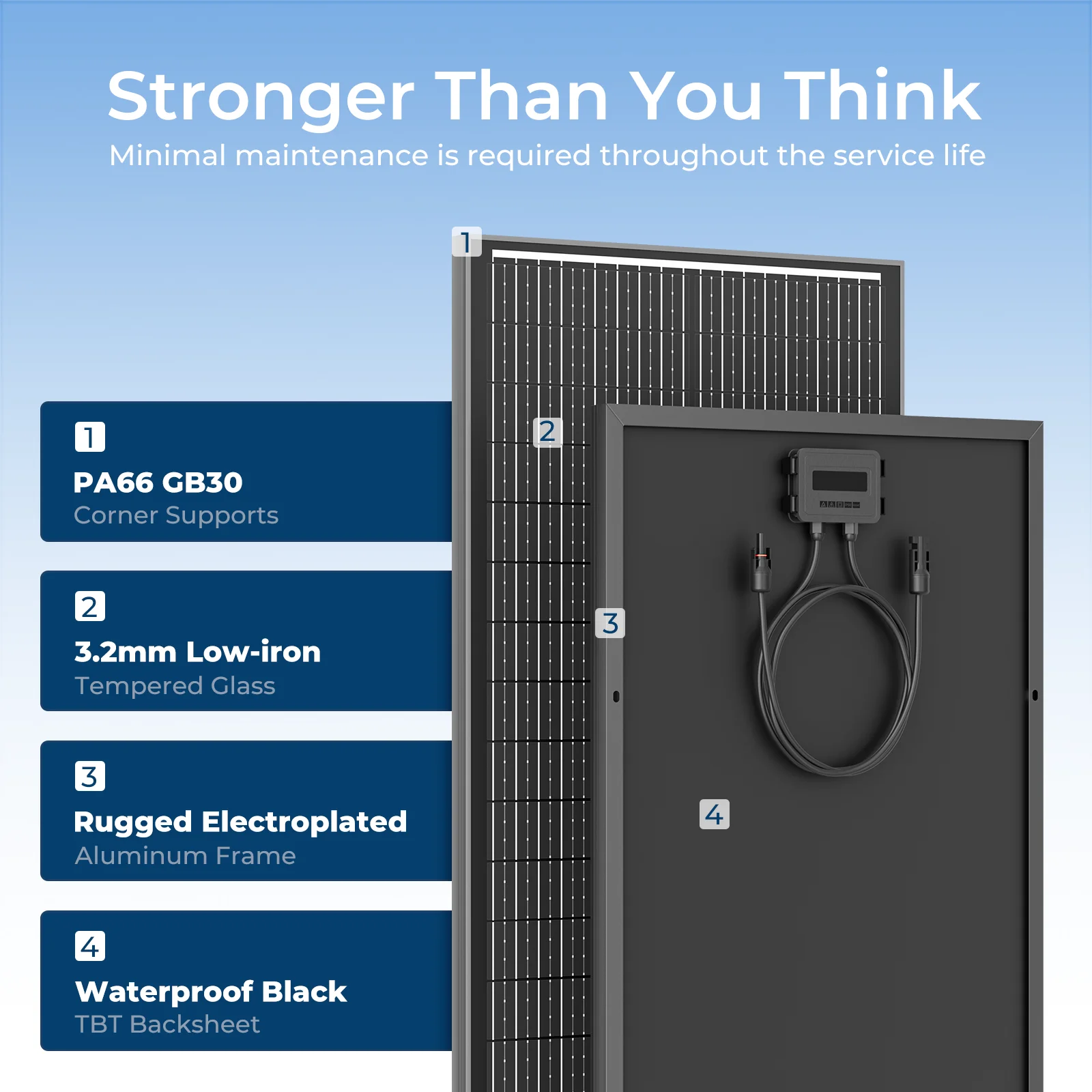 WERCHTAY 12 فولت 400 واط/200 واط/100 واط لوحة طاقة شمسية صلبة أحادية السيليكون مقاوم للماء 18BB N-نوع الخلايا الشمسية التخييم/المنزل/RV #3