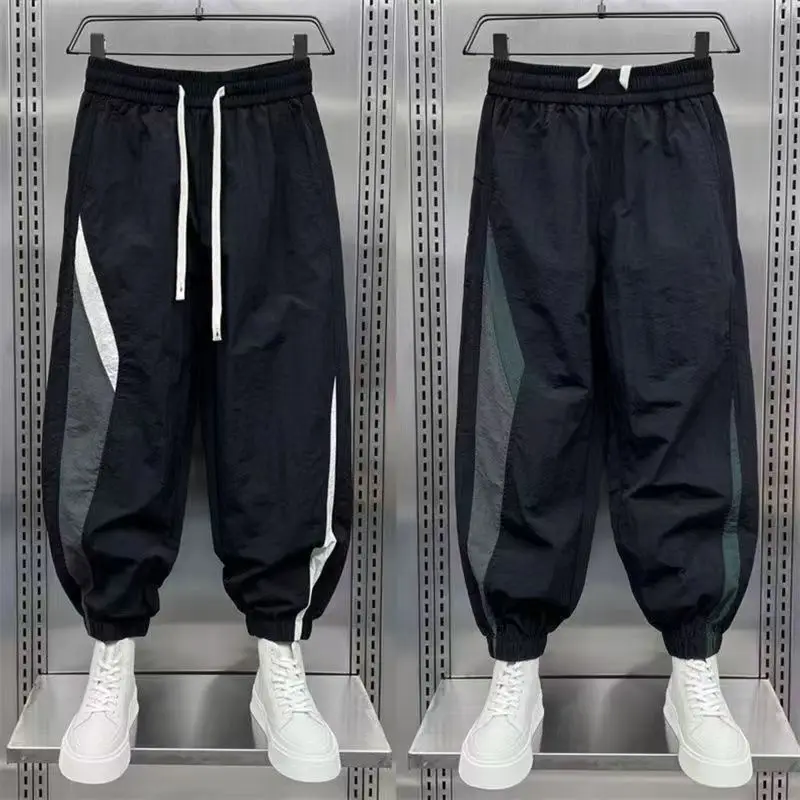 Trendy Brand 2026 Loose Harlan Pants Quick-drying Striped Thin Summer Splicing Outdoor Corset Sports Casual Baggy Pants Men