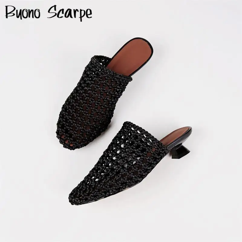 

Женские сандалии на высоком каблуке в западном стиле из натуральной кожи с полым круглым носком, однотонные слипоны, новая модная повседневная сексуальная обувь