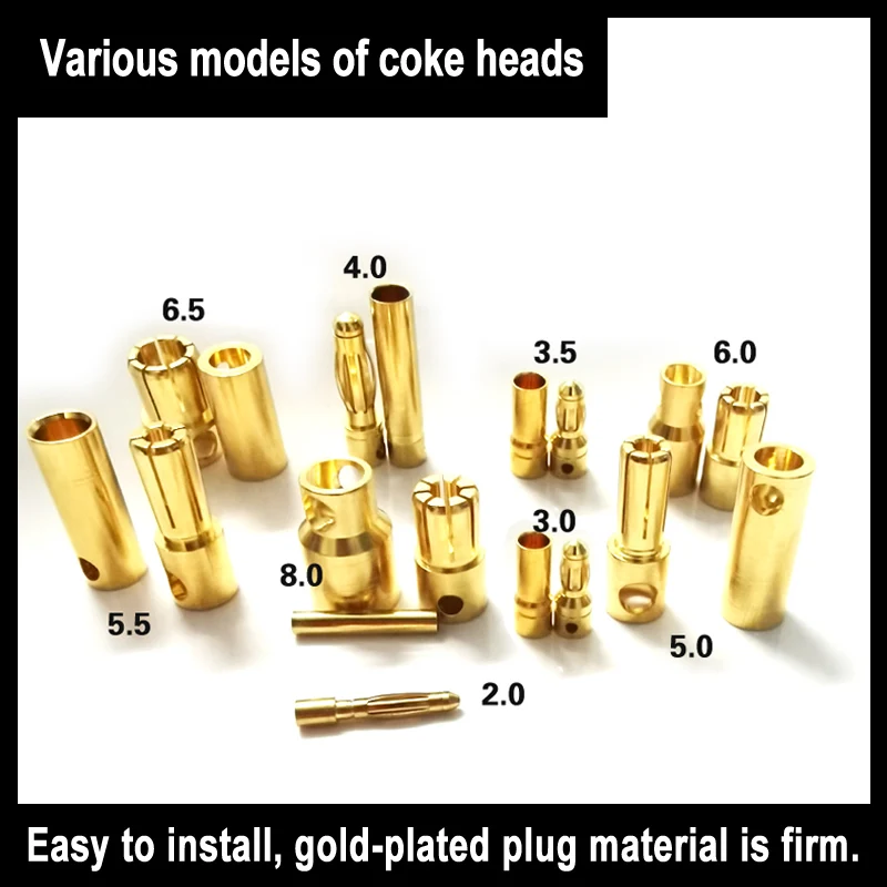 50 Pair Banana Plug 2mm 3mm 3.5mm 4mm Bullet Male Female Connector 5mm 5.5mm 6mm 8mm Gold-Plated Copper Rc Part Head