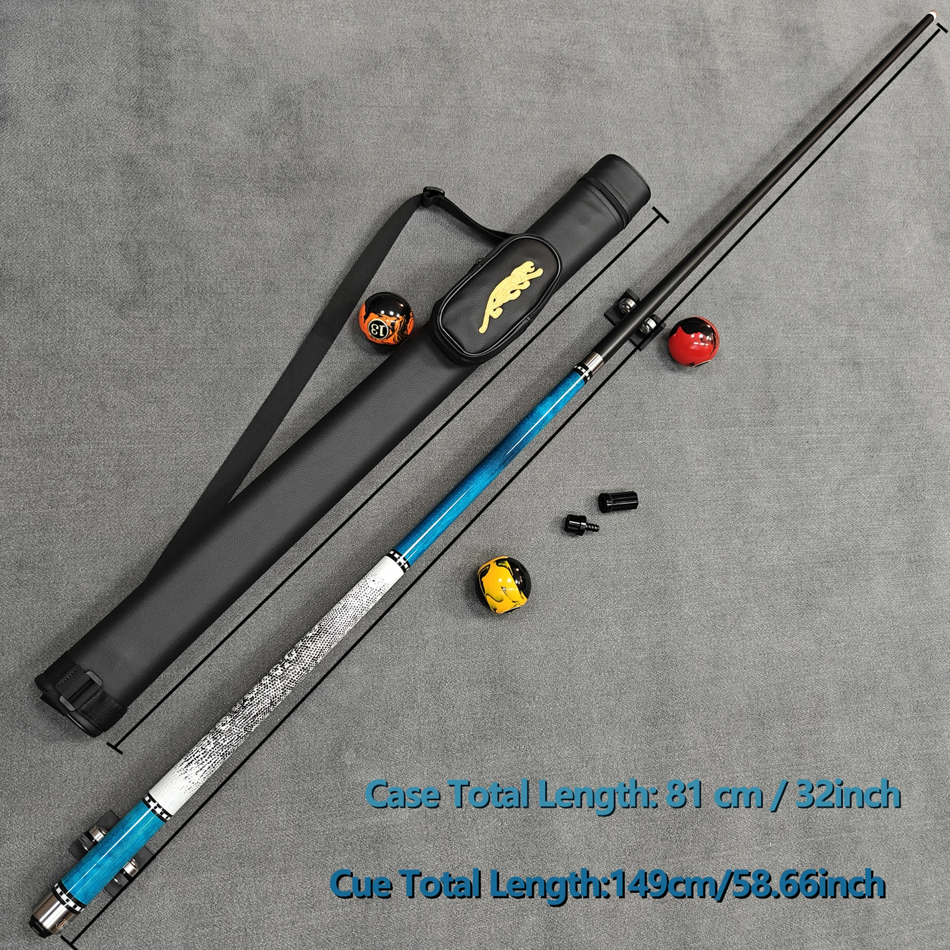 1/2‑Split High‑Tech Pool Cue,12.5mm Tip,Lake‑Blue Shaft,Lizard‑Pattern Grip,Leopard Cue Tube,for 9‑Ball,Billiard Gift