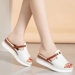 Sandali con zeppa da donna in pelle crosta estiva piattaforma antiscivolo pantofole da spiaggia Open-toe alla moda in stile retrò