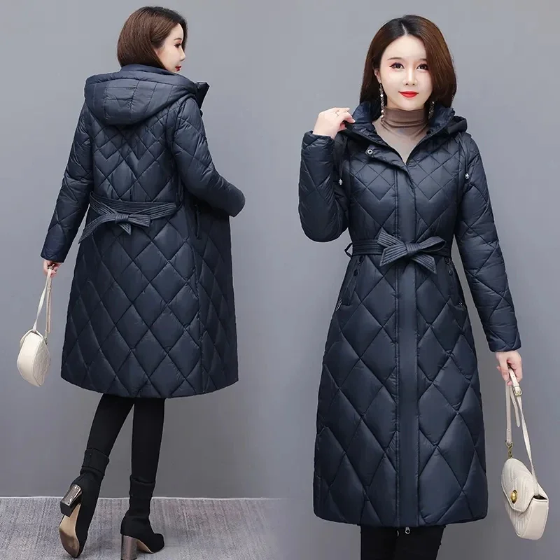 Womens Down Cotton Coat 2024 New Winter Hooded Jacket Long Warm Cotton-Padded Coat Female Slim Puffer Parkas Removable Sleeves