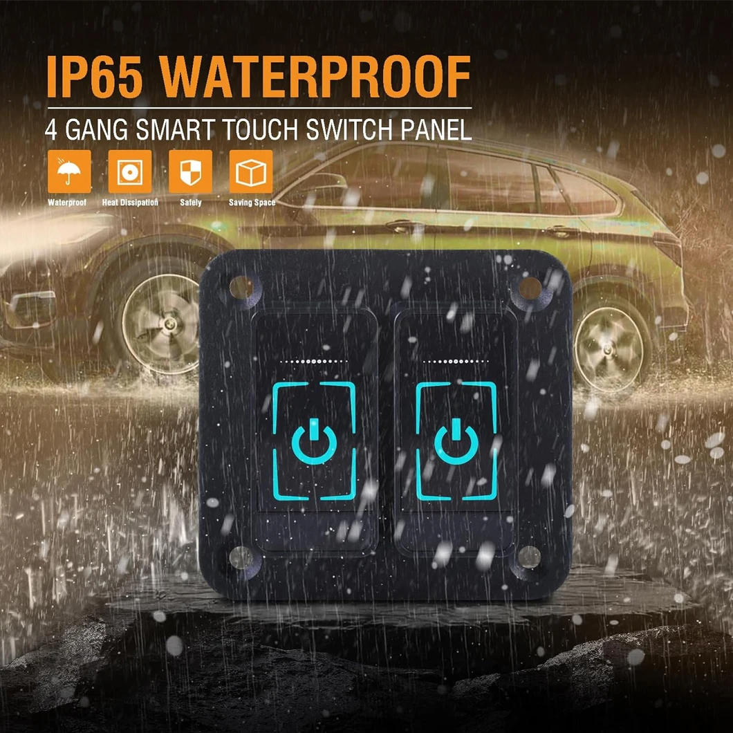 2 Gang Smatr Touch Sensor Switch Panel 12-24V 4 Modes:Self-Locking Reset Double Flash and Strobe Mode Car LED Light Switch Panel