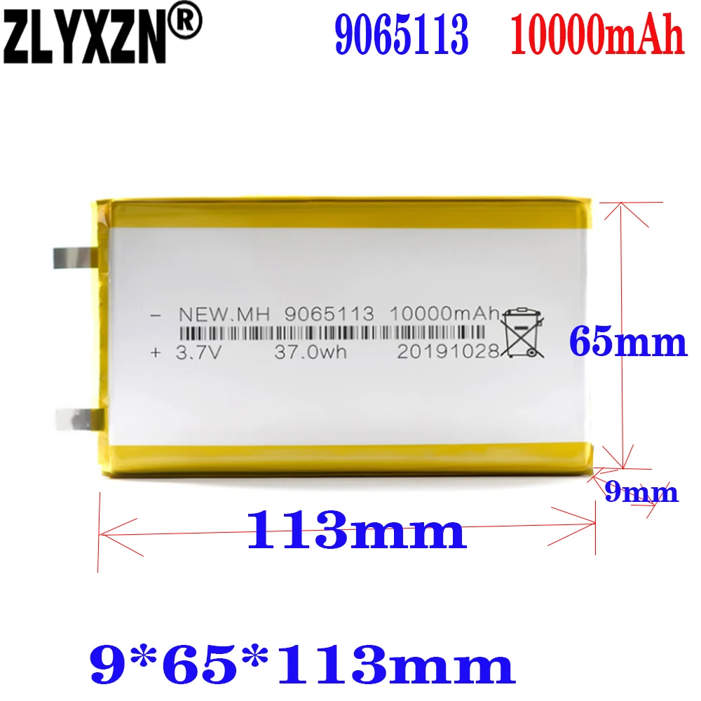 

new 3pcs Li Batteries Li-ion 3.7V Rechargeable Battery Lithium Polymer Backup Power Bank 9065113 10000mAh 9*65*113mm