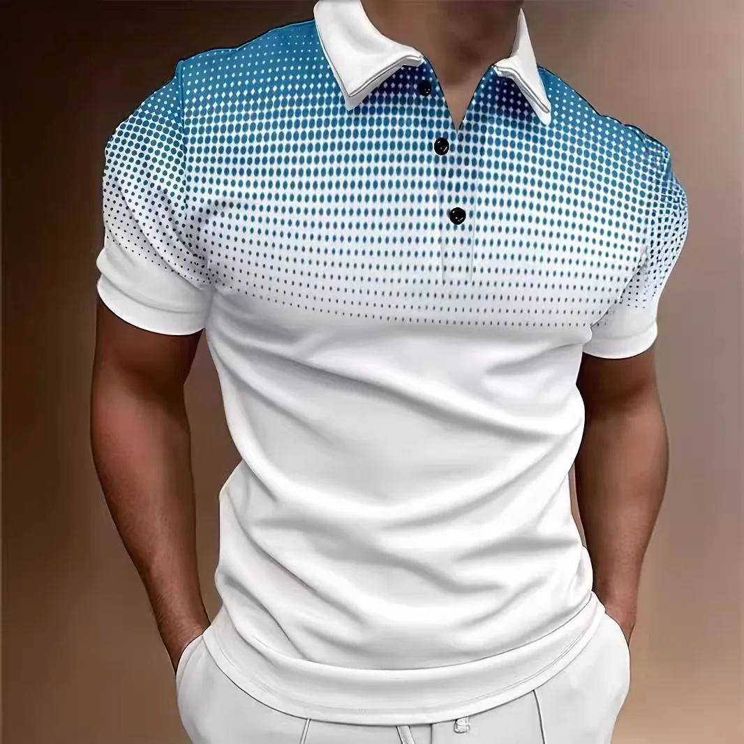

New summer men's gradient-color printed Polo shirt short-sleeve slim-fit casual golf shirt breathable business casual blouse