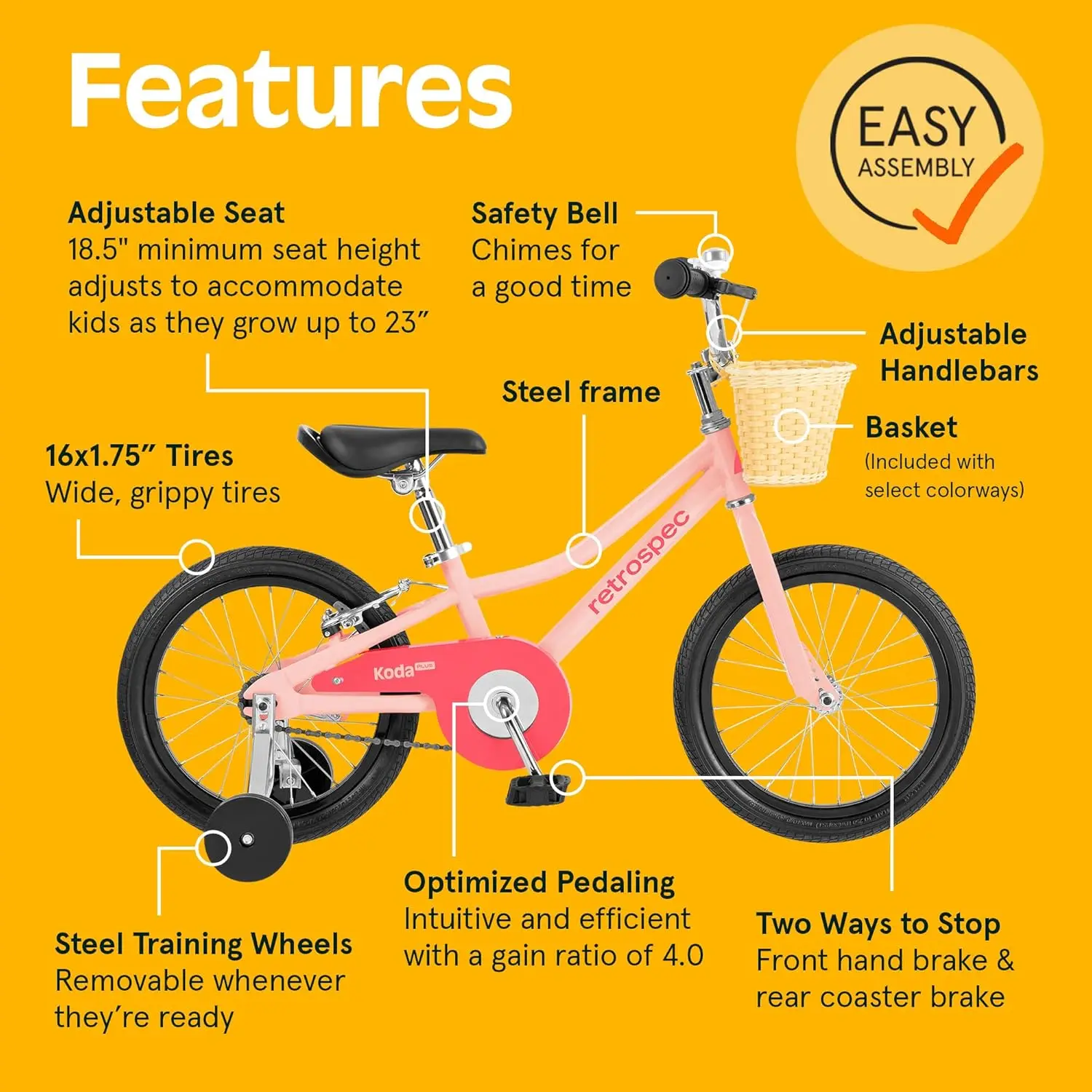 Koda Plus bicicleta para niños y niñas de 4 a 6 años, 16"
