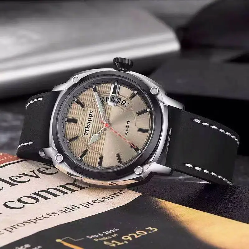 ⚡50% OFF⚡ MBAPPE Luxury Men's Watch - Genuine Leather Strap, Luminous Hand Display, Waterproof 100m - Best Gift for Boys, Father