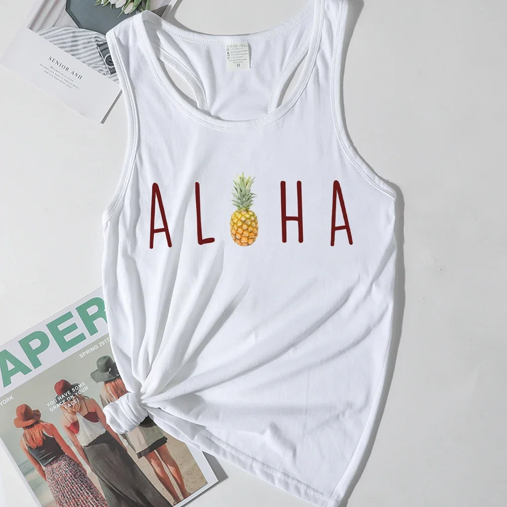 

Pineapple Tops Hawaii Womens Clothes Print Aloha Clothing Vacation Tank Top Woman Pineapple Vintage Tops for Women