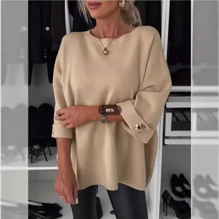 2025 Nuovo top casual versatile girocollo da donna europea e americana autunnale