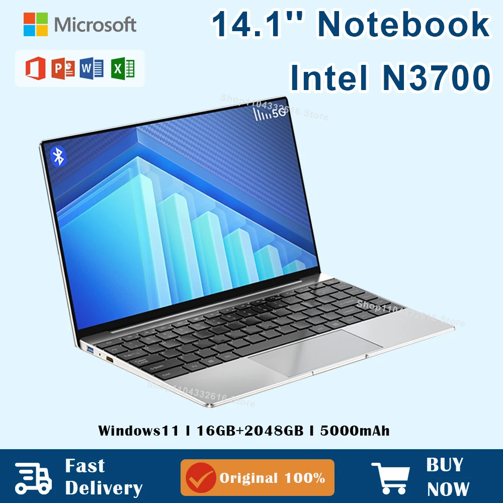 Intel Pentium N3700 Laptop 14.1 inch Windows 11 16GB RAM Notebook 1920*1080 Resolution Unlock Computer Office Study gamer PC