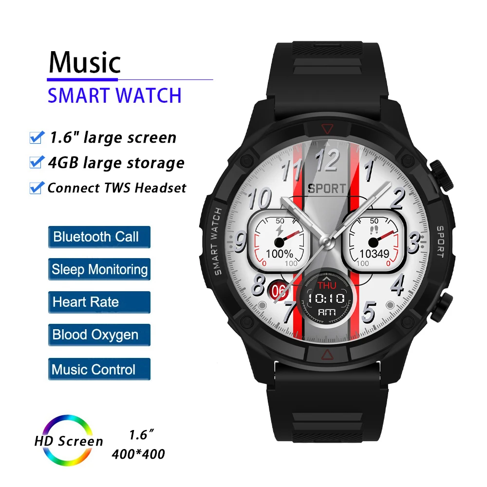 

Z60 Music Smart Watch Men Digital Wrist Watches Bluetooth Call Smartwatch Fitness Bracelet Women's Wristwatch with 4GB Storage