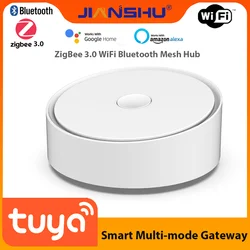 Jianshu Multi Mode Gateway Zigbee WiFi Bluetooth Mesh Hub tuya zigbee Dimming Alarm Functions Work with Alexa Google Smart Life