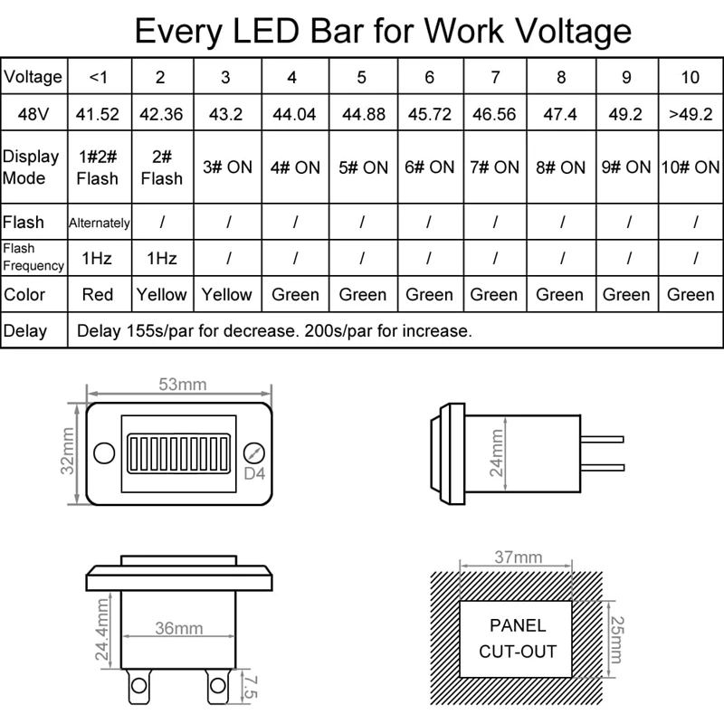 Compteur de batterie pour voiturette de Golf, 48V, LED, indicateur de niveau de batterie, IP65, pour voiture de Club, élévateur de fourche