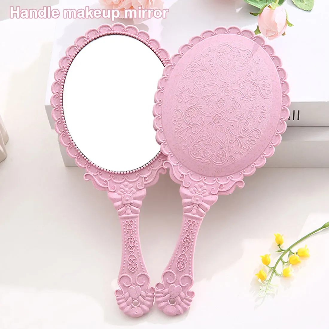 cx162 Vintage Engraving Handheld Vanity Mirror Vanity Mirror Hand Mirror Handle Salon Makeup Vanity Cosmetic Mirror for Women