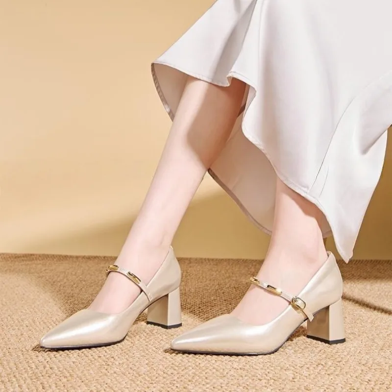 

High Quality High Heels 2026 New Mary Jane Shoes Fashion 5.5cm Thick Heels Single Shoes Luxury Designer Shoes for Women Tacones