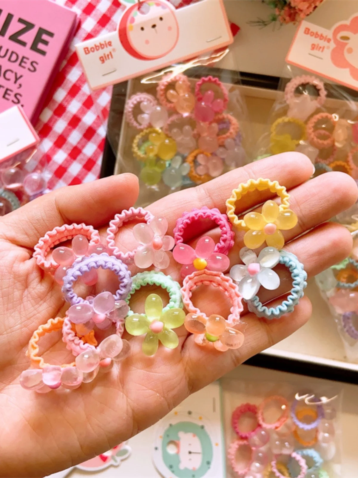 

Children's Spring Summer Transparent Flower Pasta Hair Ties Girls Baby Non-Tightening Hair 0 Pieces Bagged Hair Ba