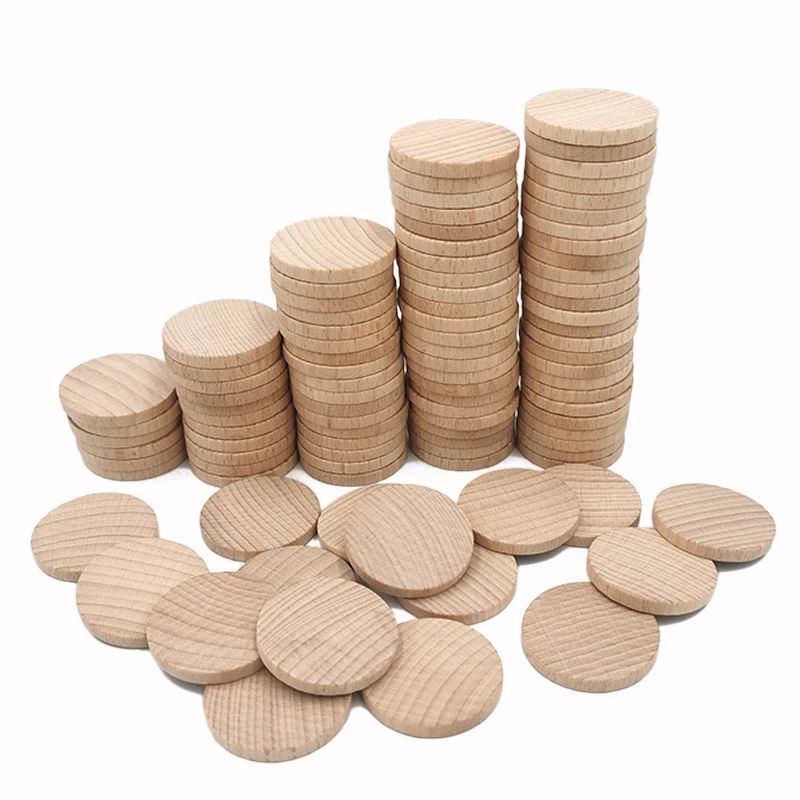 1-5cm Round Wood Discs for Craft Unfinished Wooden Slices Wood Coins Blank Wooden for DIY Arts Projects