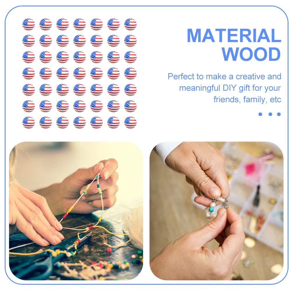 

50Pcs National Flag Wooden Beads American Flag Design Smooth Surface DIY Jewelry Making Hanging Craft Beads for Handmade Gifts