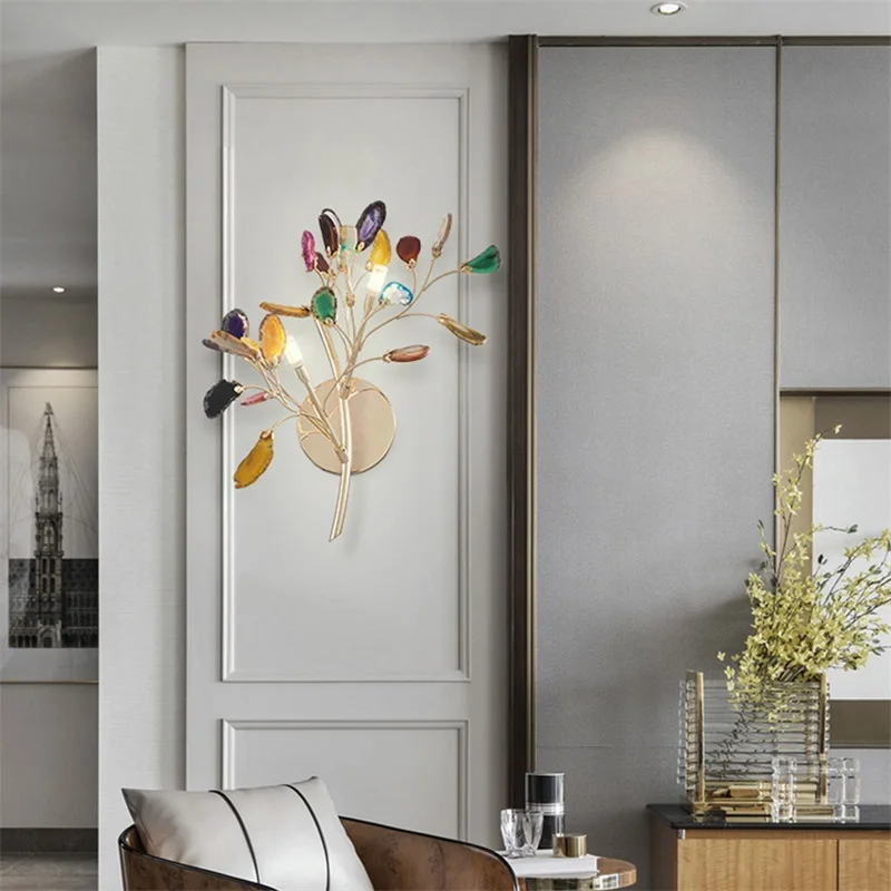 SOFEINA Retro Lâmpada de Parede LED Ágata Luminárias Decorativas Interior Hotel Sala de estar Luzes de Latão