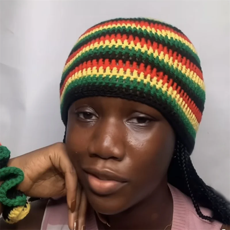 Men Knitted Beanie Cap Rainbow Jamaica Flag Baggy Skull Hat Winter Warm Colorful Stripes women Hat  Rasta Style Gorro