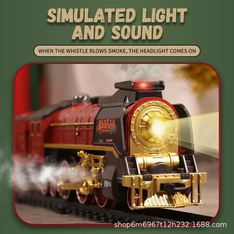 Tren Rc de Navidad 1:18, 2,4g, vía de vapor clásica, modelo de tren de Control remoto con humo de agua ligero para niños, regalos de navidad