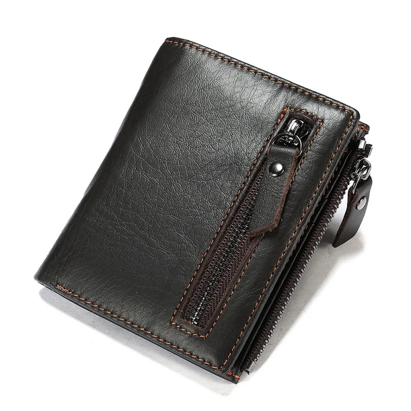 Vintage Genuine Leather Wallet For Men High Quality Short Coin Purse Fashion Cow Leather Man Card Holder Zipper Money Clip