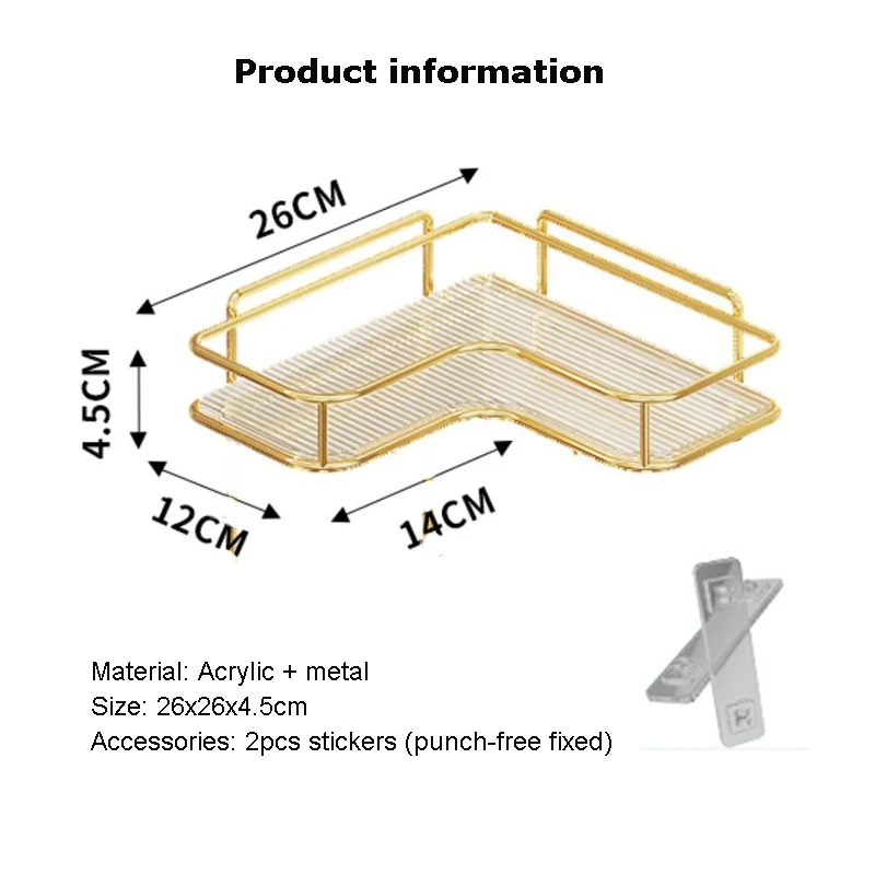 Luxury Acrylic Bathroom Shelf without Drilling Corner Shelf For Shower Kitchen Toilet Skincare Organizer Bathroom Accessories