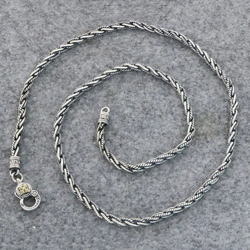 Collar de cuerda de cáñamo para hombre, cadena de clavícula de moda, trendsetter de plata de ley, tejido personalizado, estilo étnico