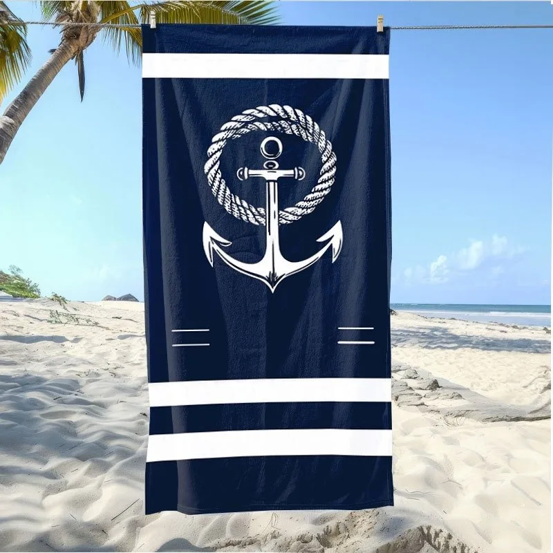 Navy Blue Beach Towel with Anchor and Rope Design: Your Ultimate Beach Essential! Suitable for towels, bath towels, beach towels
