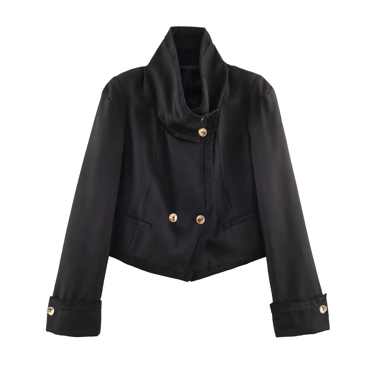 Women's versatile high neck long sleeved breasted short jacket jacket   SLDH
