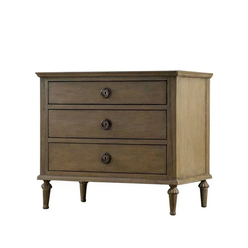 French country retro solid wood bedroom home bedside table, American simple oak bedside table