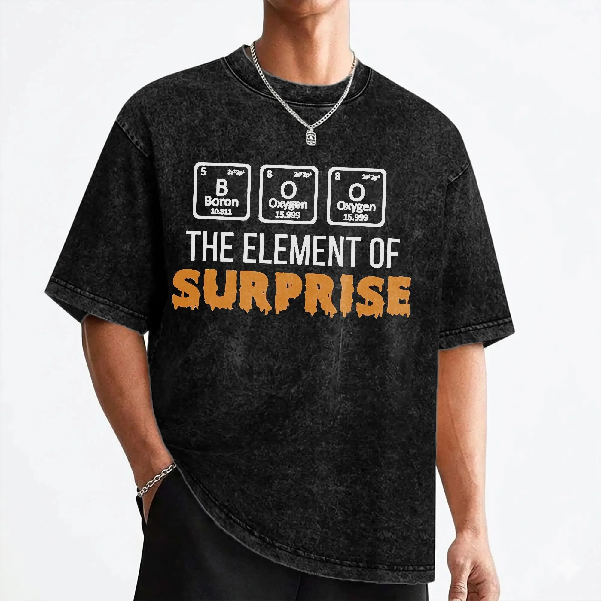 BOO The Element Of Surprise Washed T Shirt Streetwear Hip Hop Novelty T-Shirts  Tees Men Women Cotton Oversize Graphic