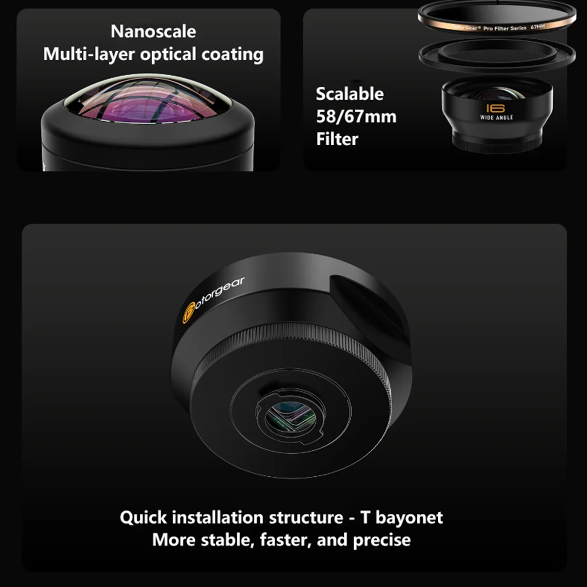 Fotorgear Pro ll T-Mount Phone Lens Fisheye Macro Wide-Angle Portrait 1.55X Anamorphic Len for Xiaomi iPhone Huawei Samsung