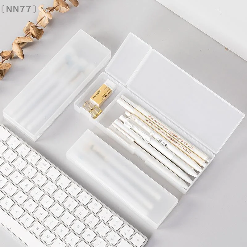 〔NN77〕Matte Transparent Pencil Case Frosted Plastic Pen Storage Box For School Office Stationery Organization Supplies〔W7〕