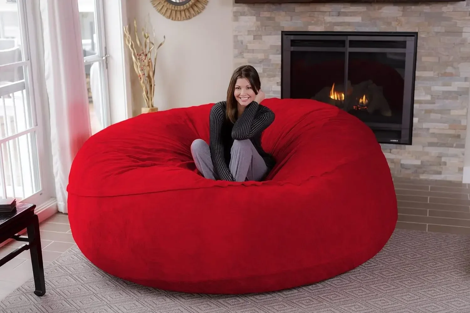 

YChill Sack Bean Bag Chair: Giant 8' Memory Foam Furniture Bean Bag - Big Sofa with Soft Micro Fiber Cover - Red Furry