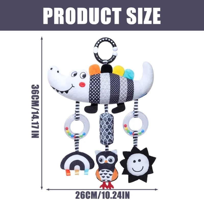 Recém-nascidos brinquedo desenvolvimento macio pelúcia animal móvel com padrões preto branco para carrinho cama segurança