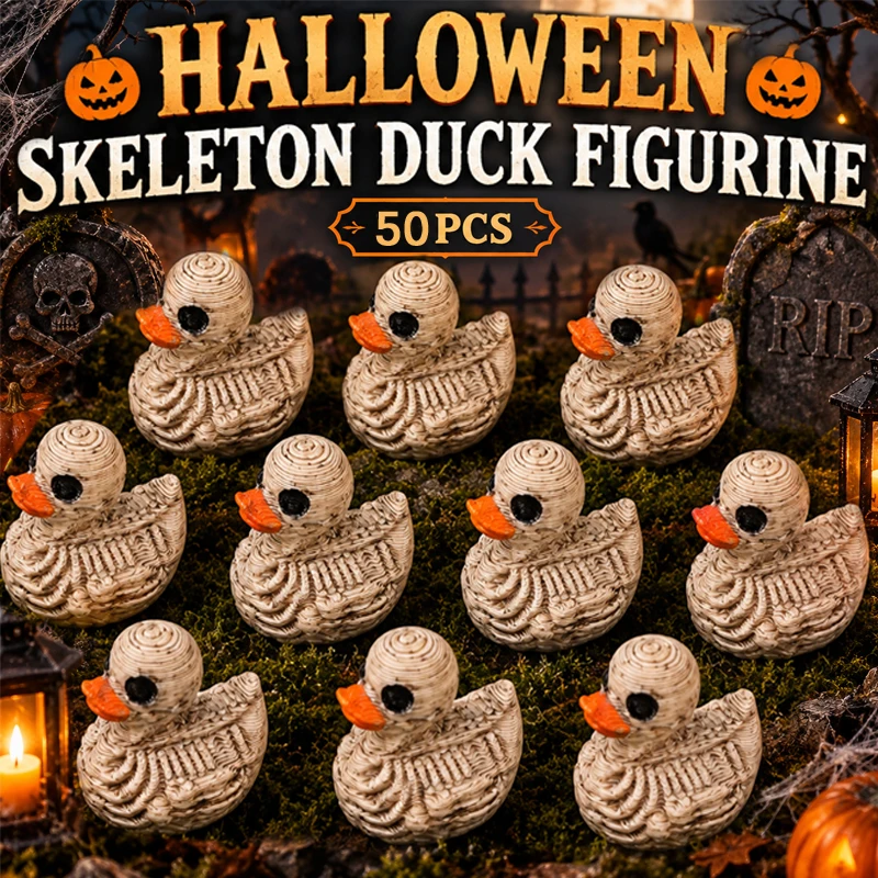 Halloween Skeleton Duck Figurine PLA Mini Skull Printed Cute Gothic Statue Desk Centerpiece Spooky Room Office Decor Craft Gifts