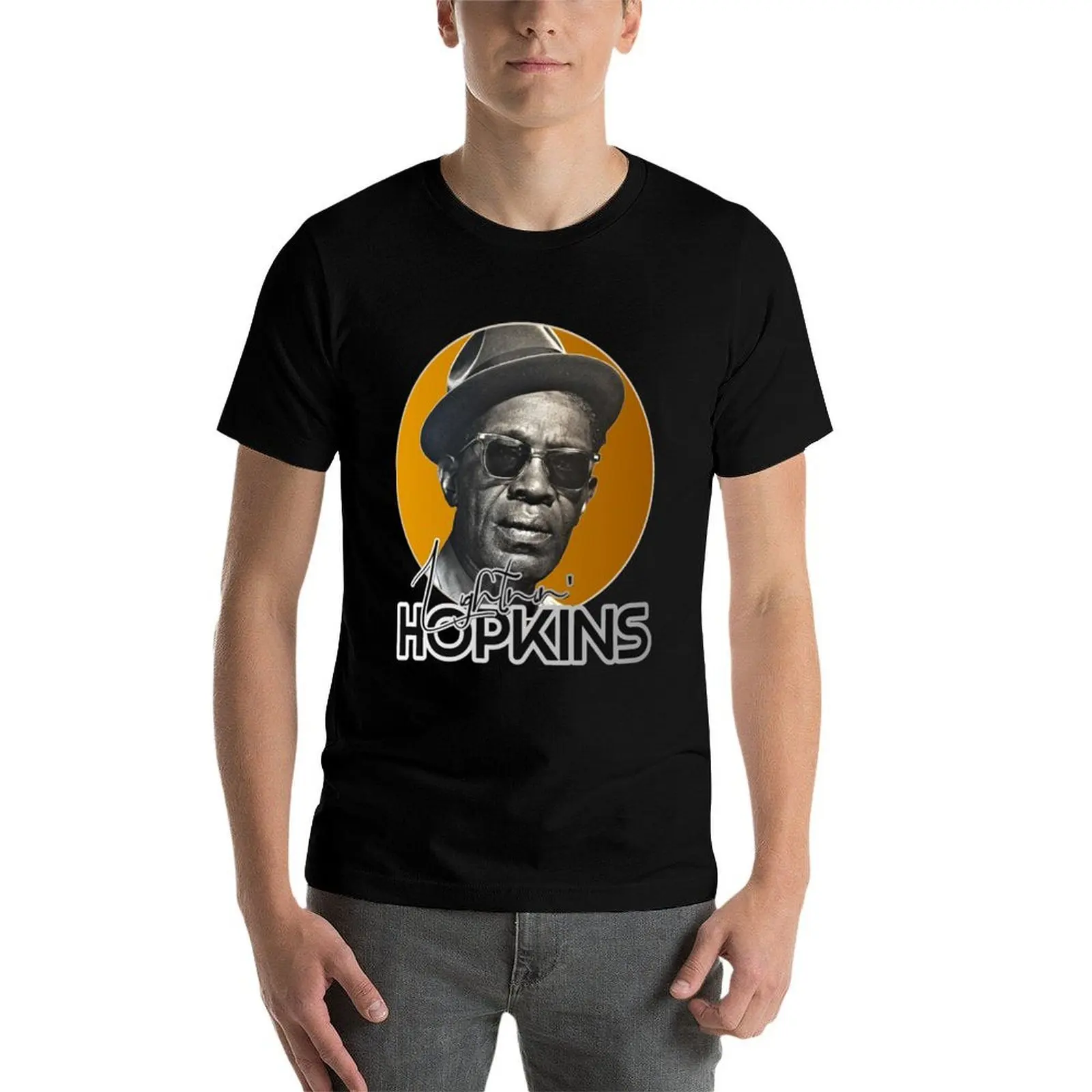 تي شيرت Lightnin Hopkins Retro Lightnin Hopkins Gold Tribute تي شيرت رجالي قطني #4