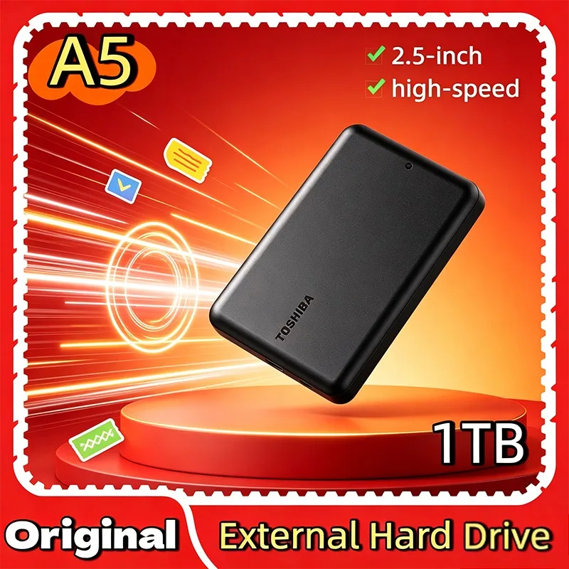 Toshiba A5 Series Small Black Portable Hard Drive High Speed USB 3.2 Gen1 500GB 1TB 2TB 4TB Compatible With Mac Max Pro