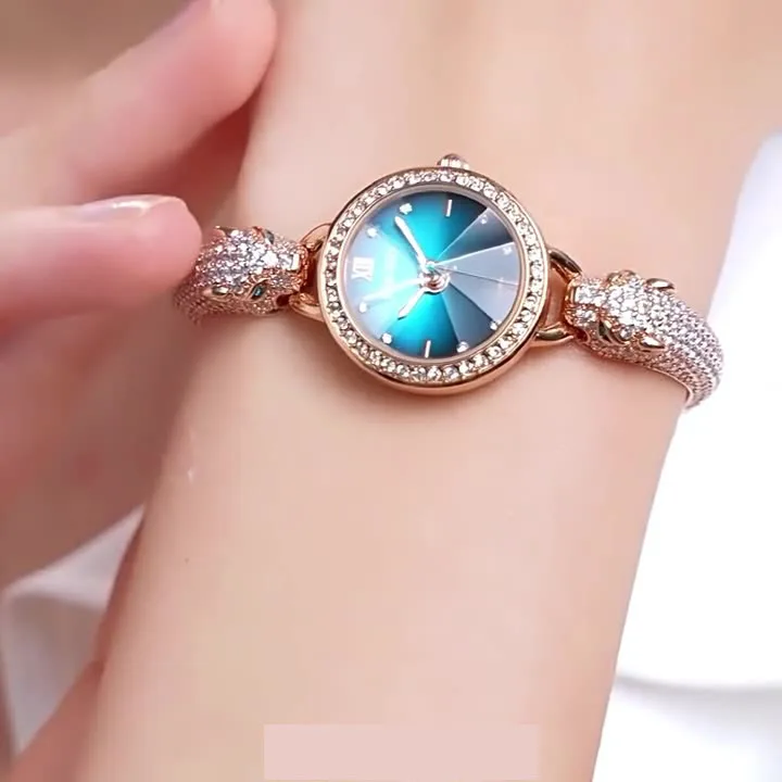 

AL-175 Браслет с головой леопарда модный и элегантный, с бриллиантами. Женские часы легкая роскошь и ниша.