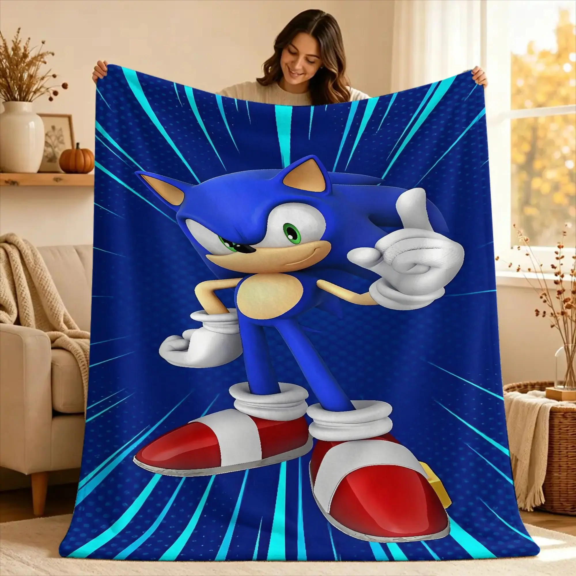S-sonic The Hedgehog  Warm Blanket  Picnic Plush Throw Blanket Street Trend Living Room Flannel Bedspread Sofa Bed Cover