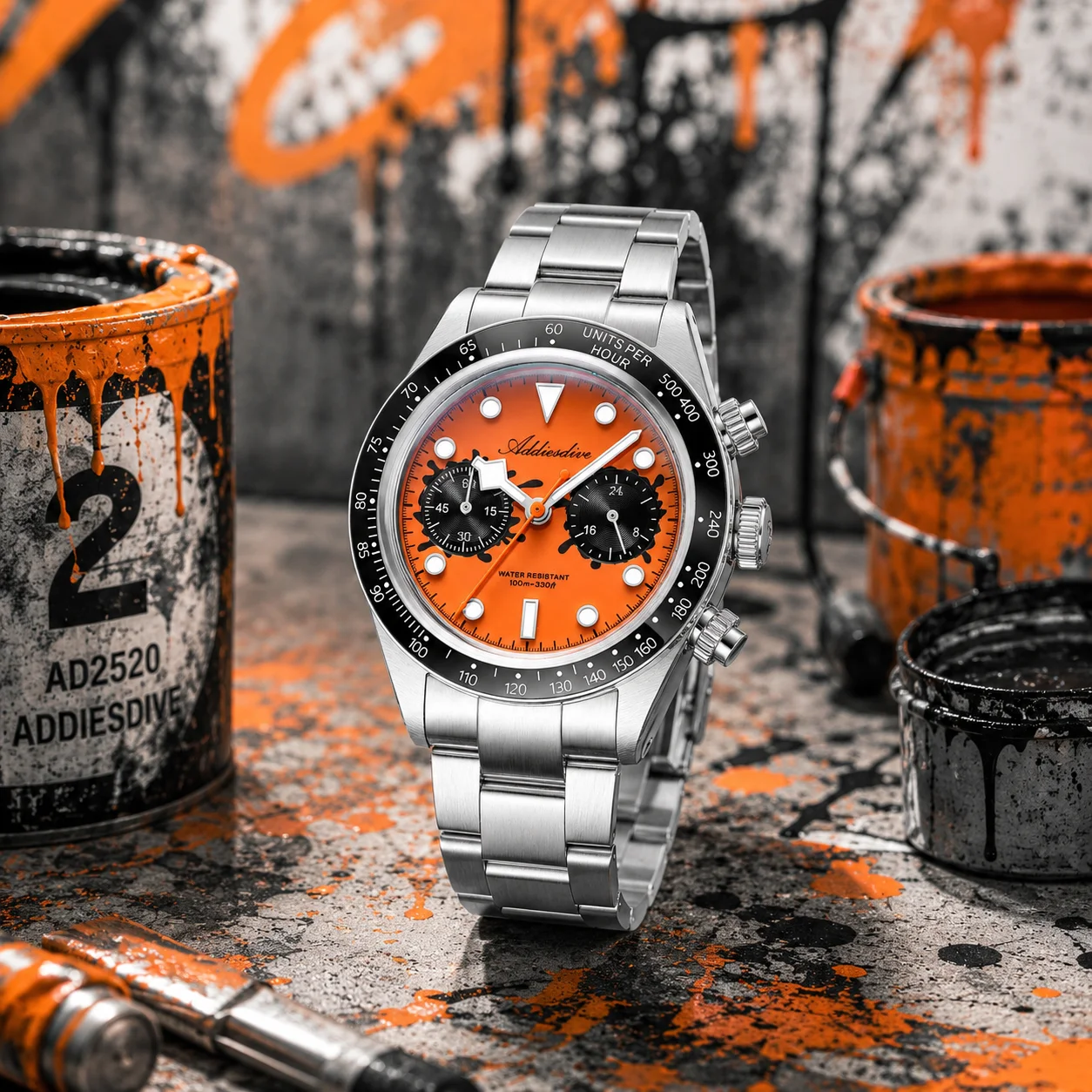 

ADDIESDIVE New Quartz Chronograph VK64 Movement Bubble Glass 316L Stainless Steel Luminous 100m Waterproof Men's Watch AD2520