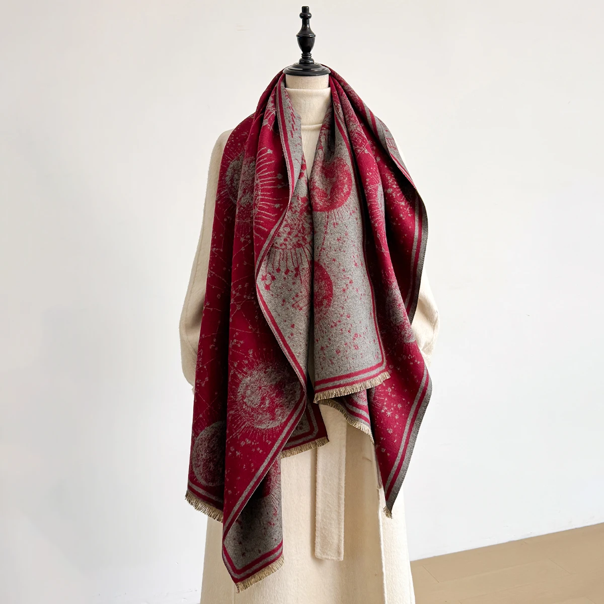 Elegante Damen-Jacquard-Pashmina-Kaschmirschals für den Winter, dicker, warmer, zweiseitiger Schal, kältebeständiger und winddichter Deckenschal – Detail 8